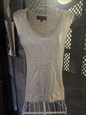 7 For All Mankind Cream Open-Knit Lightweight Tank